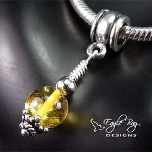  Amber Gemstone Silver Dangle Charm   Fits Pandora 