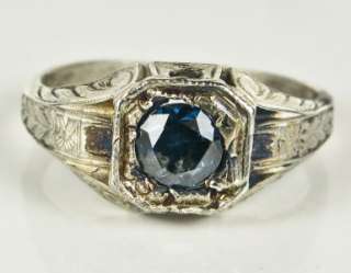  Sterling Silver .90ct Stunning Blue Diamond Solitaire Ring 3.9g  