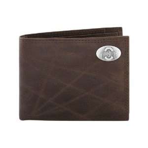 NCAA Ohio State Buckeyes Brown Wrinkle Leather Bifold Concho Wallet 