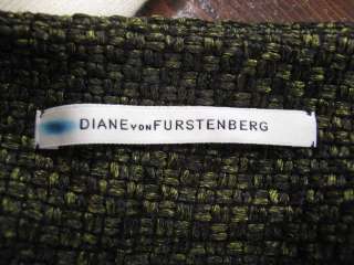 Diane Von Furstenberg Green/Black Woven A Line Mini Skirt 0  