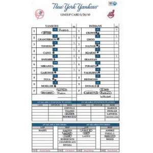  Indians at Yankees 5 28 2010 Game Used Lineup Card 