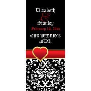  Black white damask red heart wedding menu card Invite (10 