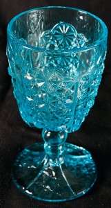 Wright Glass DAISY & BUTTON BLUE Water Goblet  