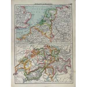  1897 Map Holland Belgium Switzerland Germany Bavaria
