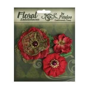  Floral Embellishments Velvet & Lace 3/Pkg   Burgundy Arts 