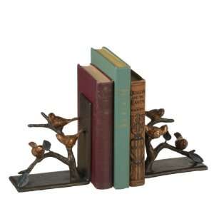 of 4 Antique Style Bird, Twig and Leaf Decorative Cast Iron Bookends 
