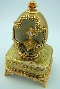 Collectible Authentic Egg Music Box Jewelry Cross Gold  