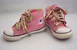 Converse Chuck Taylor All Star Girls Pink Hi Top Shoes Size 7 + Laces 