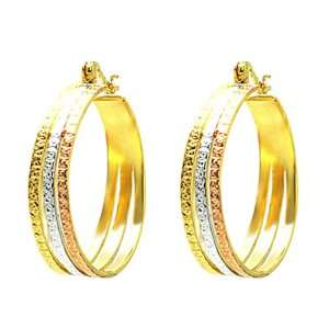   Goldfill Triple Tone Hoop Earrings Hypoallergenic Nickel Free: Jewelry
