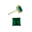   5mm Square Princess Cut Emerald 14 Karat Yellow Gold Stud Earrings