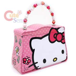 Sanrio Hello Kitty Tin Box Lunch Case Jewelry Box w/ Beads Handle Big 