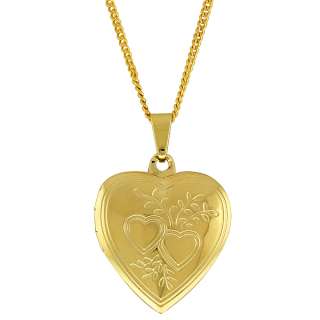   Gold Tone Double Heart Locket Figaro Pendant With 18 Chain  