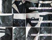 CJ206 WOMEN FAUX LEATHER JACKET BLACK MOTORCYCLE PUNK LINED MILITARY 