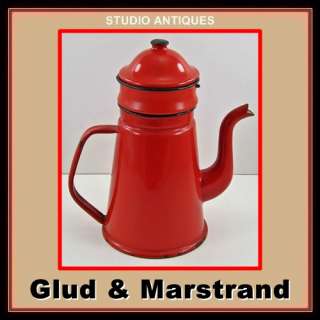 GLUD & MARSTRAND Vintage RED ENAMELWARE COFFEE POT Denmark GM 