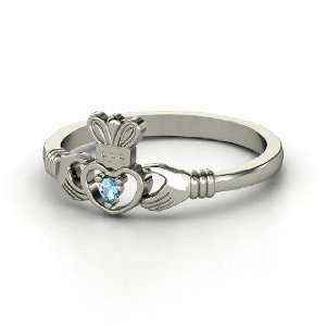    Delicate Claddagh Ring, Palladium Ring with Blue Topaz Jewelry