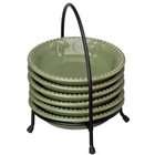  Inch Stoneware Dipping Bowls with Serving Caddy, Green, Set of 6