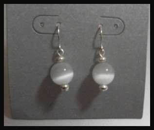 hook earrings milky white translucent beads with silver tone hardware
