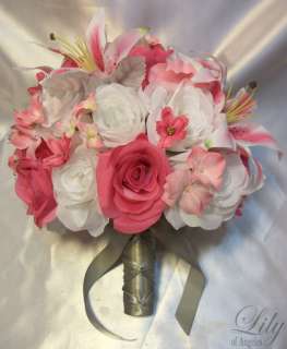 17pcs Wedding Bridal Bouquet Flower Bride Decorationn Package FUCHSIA 
