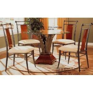  5pc Dark Brown Wood Metal Round Dining Table Chairs Set 