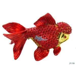  Red Goldfish Crystal Bejeweled Diamond Jewelry Trinket Box 