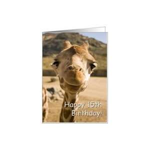 Smiling Young Giraffe   Happy 15th Birthday Card : Toys & Games 