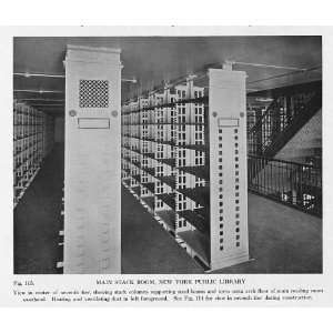  Main stack room,New York Public Library,columns,1915