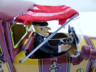 Limo Car Tin Wind Up with Driver and box yellow red  