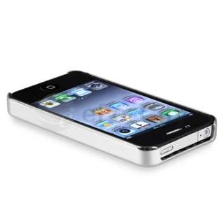 Aluminum Silver Plastic Hard Case Cover+Screen Shield For iPhone 4 4th 