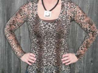 COWGIRL BROWN/BLACK LEOPARD PRINT LONG SLEEVE LACE LAYERING SHIRT 