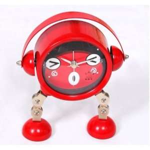  Mini Metal Round Style Robot Alarm Clock / Mute Quartz 