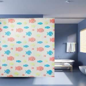  PEVA Fish Pattern Shower Curtain with 12 Hooks Multicolor 