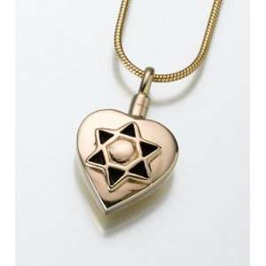  14kt Gold Star of David Heart Cremation Jewelry Jewelry