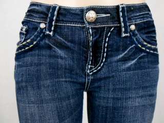 Women LA Idol Classic Jeans Heavy Whip Stitch Silver Button Bootcut 