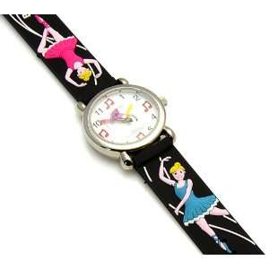   Dancer Black Rubber Childrens Watch With Second Hand Jewelry