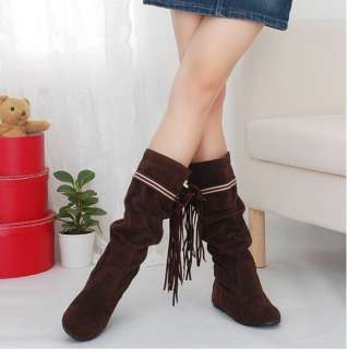 New Fashion Faux Suede Womens Fringe Mid Calf Boots  
