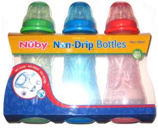   Non Drip Tinted 10oz Baby Bottles 3 Pack BPA FREE  3 Color Choices