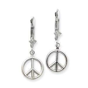  14k White Gold Peace Sign Earrings Jewelry