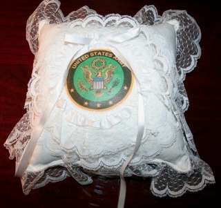 Wedding Ring Bearer Pillow ~ Military U.S. ARMY Seal ~ White w/ Lace 