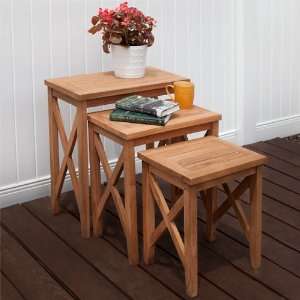  Teak Wood Nesting Tables   Set of Three: Home & Kitchen