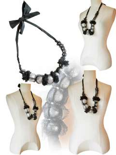 Irresistible Lanvin TulleWrapped Black Ribbon Tie Pearl Necklace