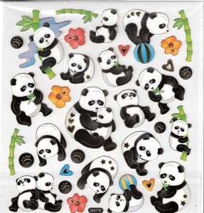 16 Panda bear Bamboo stickers gold outline  