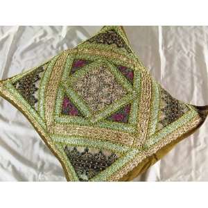   Green Sari Designer Decorative Floor Pillow Euro Sham