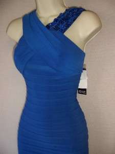   Blue Beaded Shutter Pleat Stretch Jersey Cocktail Dress 8 NWT  