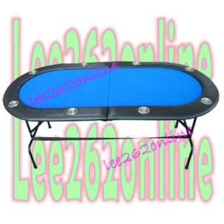 BLUE 8 PLAYER CASINO TEXAS HOLDEM POKER TABLE W/ STAINLESS STEEL CUP 