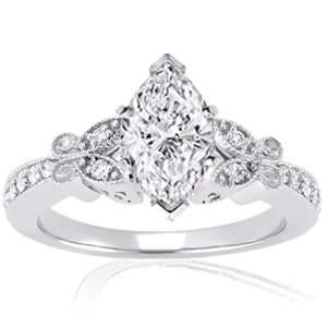   Marquise Shaped Diamond Fleur Engagament Ring SI Fascinating Diamonds