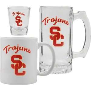  USC Trojans Glassware Set: Logo Tankard, Coffee Mug, Shot 