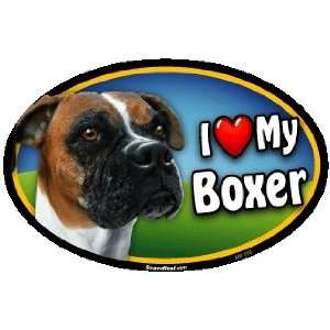 Oval Car Magnet   I Love My Boxer