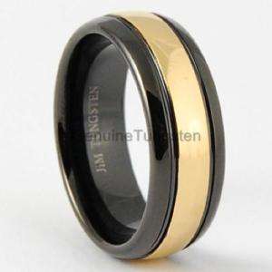 8mm Black Tungsten Ring 18K Gold Wedding Band Size 6 15  