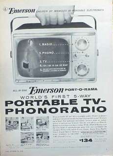 1956 Emerson Portable Radio TV Phono ORIGINAL OLD AD  