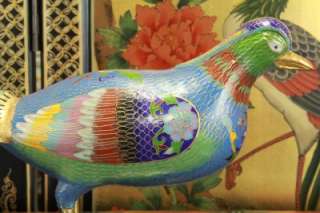 Rare Vintage Chinese Cloisonne Peacock Statue Enameled  